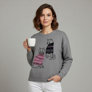 Double Knit Cat sweater from Beldinni Grey kitties graphic design Sz Large